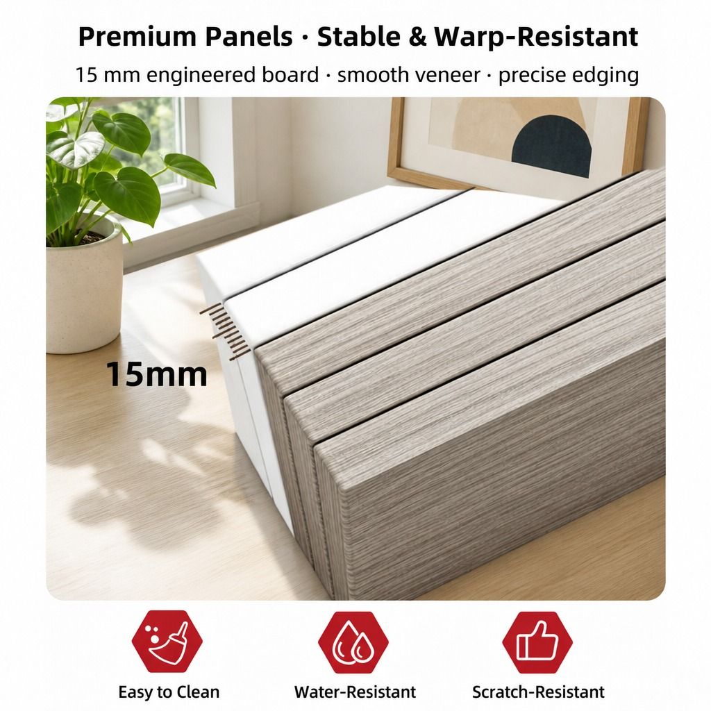 Bedside Table Drawer Nightstand Light Gray Wood Grain 3 Drawers Wooden Knobs