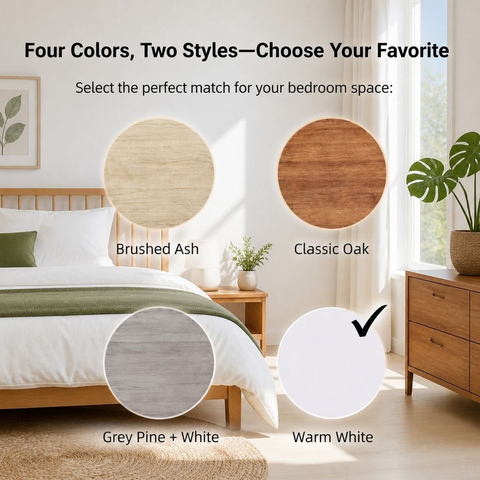 Bedside Table Drawer Nightstand Light Gray Wood Grain 3 Drawers Wooden Knobs