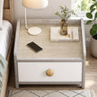 Bedside Table Drawer Nightstand Light Gray Wood Grain 3 Drawers Wooden Knobs