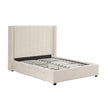 Alexa Queen Size High Rise Headboard Linen Beige Fabric Four MDF Drawers with Wheels Bed Frame