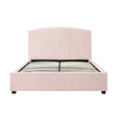 Camelia Double Size Bed Frame Pink Velvet Upholstery High Headboard Quality Slats Metal Structure