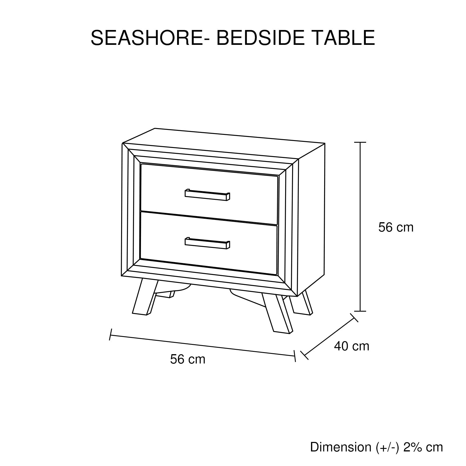 Bedside Table Grey Colour With 2 Drawers Night Stand Solid Wood Metal Handles