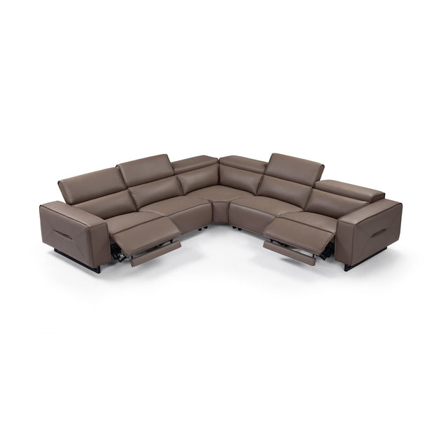 5 Seater Real Cow Leather Sofa with Power Recliner Adjustable Headrest Wooden Frame Corner Lounge