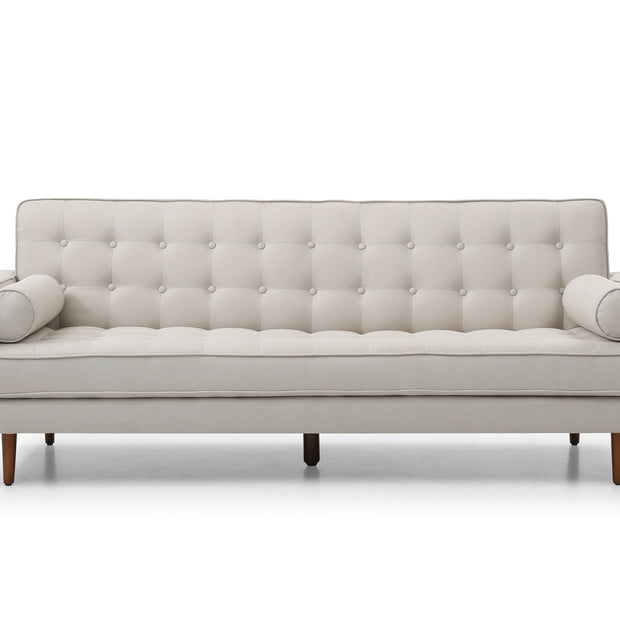 Sofa Bed 3 Seater Button Tufted Lounge Set for Living Room Couch in Fabric Beige Colour