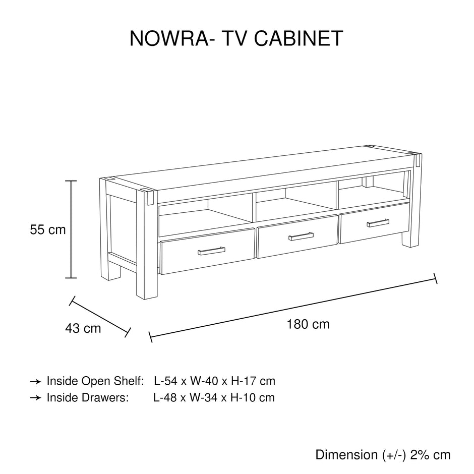TV Cabinet with 3 Storage Drawers with Shelf Solid Acacia Wooden Frame Entertainment Unit in Chocolate Colour