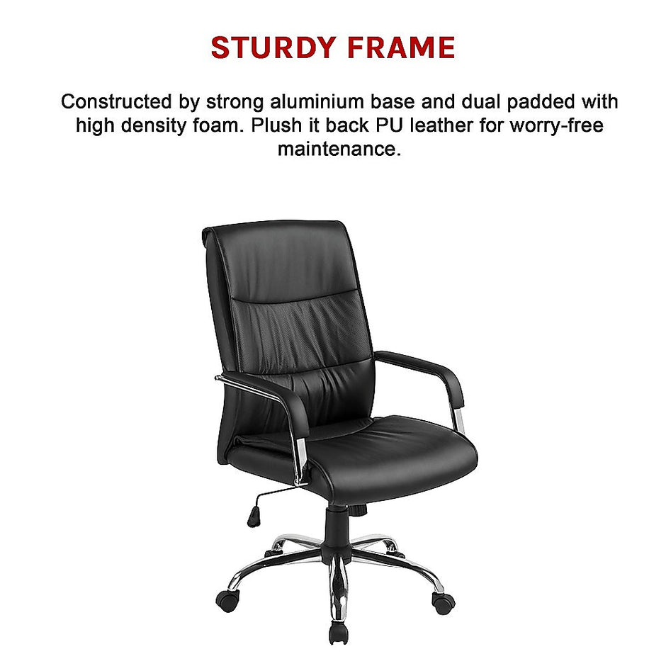 PU Leather Office Chair – Ergonomic Executive Swivel Desk Chair with Padded Seat in Black