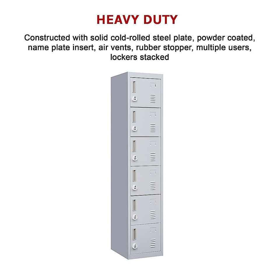 6-Door Locker for Office Gym Shed School Home Storage