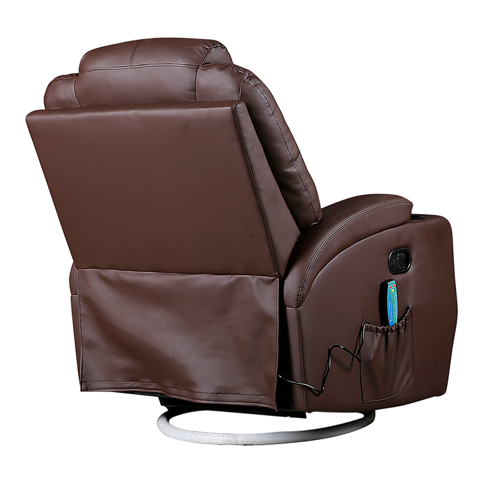 Brown Massage Sofa Chair Recliner 360 Degree Swivel PU Leather Lounge 8 Point Heated