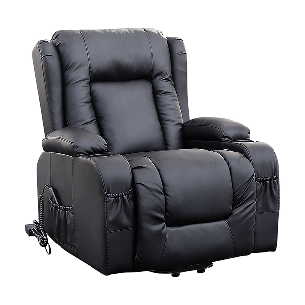 Recliner Chair – Electric Massage Lift Chair with Heat Function PU Leather Lounge Sofa Black