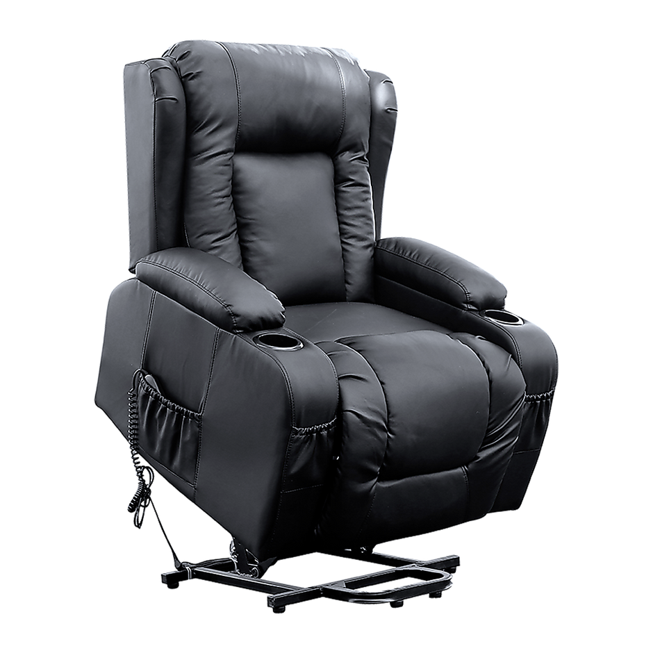 Recliner Chair – Electric Massage Lift Chair with Heat Function PU Leather Lounge Sofa Black