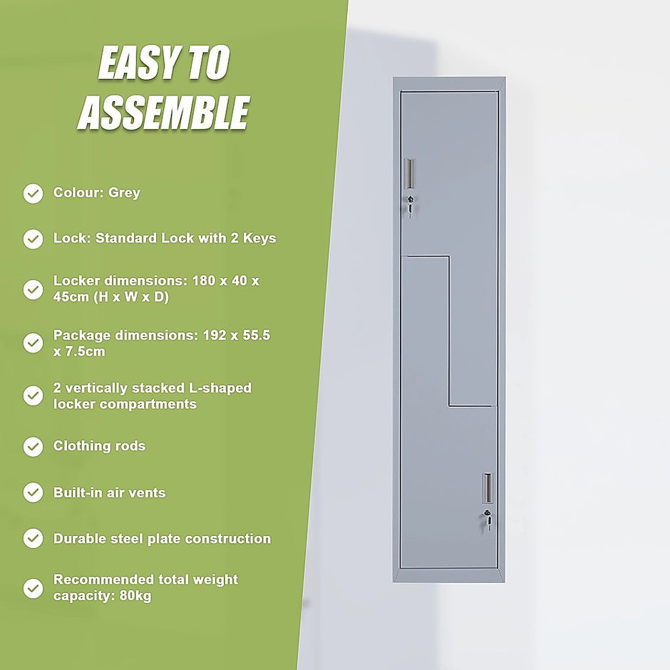 Grey Two-Door L-shaped Office Gym Shed Storage Lockers