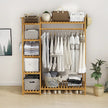 Portable Clothes Rack Coat Garment Stand Bamboo Rail Hanger Airer Closet