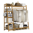 Portable Clothes Rack Coat Garment Stand Bamboo Rail Hanger Airer Closet