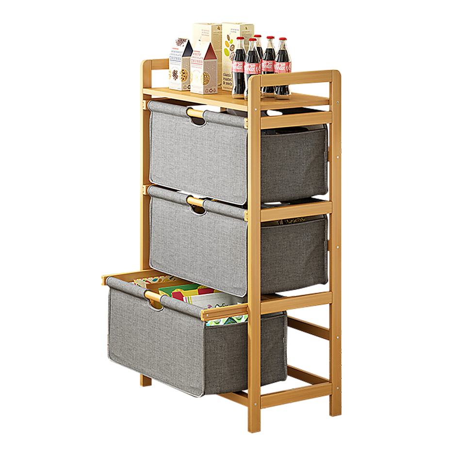 Bamboo Shelf with Storage Hamper – Wooden Organiser with 3 Laundry Bags