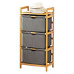 Bamboo Shelf with Storage Hamper – Wooden Organiser with 3 Laundry Bags