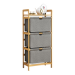 Bamboo Shelf with Storage Hamper – Wooden Organiser with 3 Laundry Bags