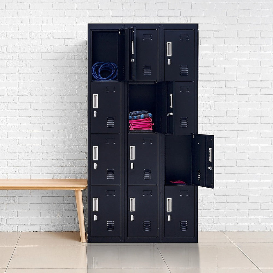12-Door Locker for Office Gym Shed School Home Storage - Padlock-operated