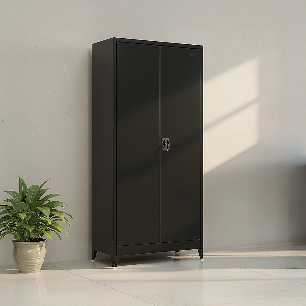 Two-Door Metal Cabinet Shelf Storage for Home Office Gym