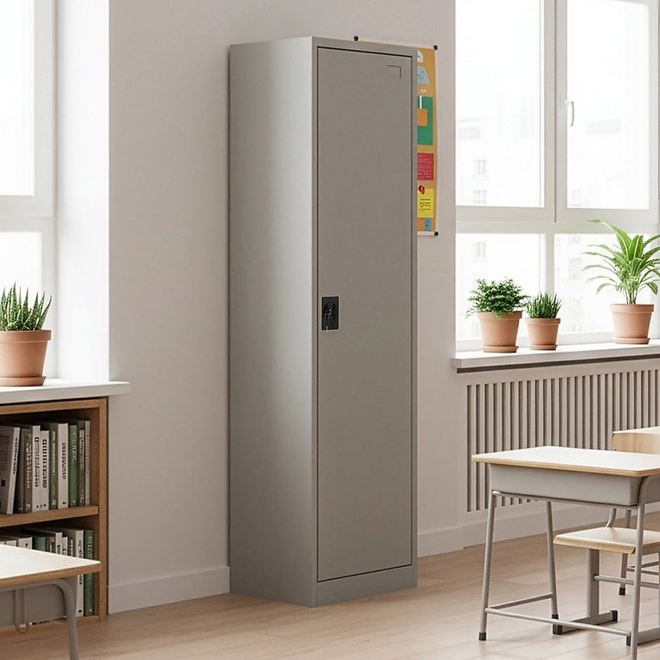 Single-Door Metal Tall Cabinet Shelf Storage for Home Office Gym