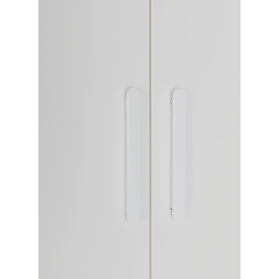 3 Door White Wardrobe – White Handles, Hanging Rail & Shelves