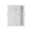 3 Door White Wardrobe – Black Handles, Hanging Rail & Shelves