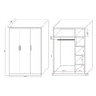 3 Door White Wardrobe – Black Handles, Hanging Rail & Shelves