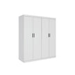 4 Door White Wardrobe Cabinet – Hanging Rail, Shelves & Black Handles