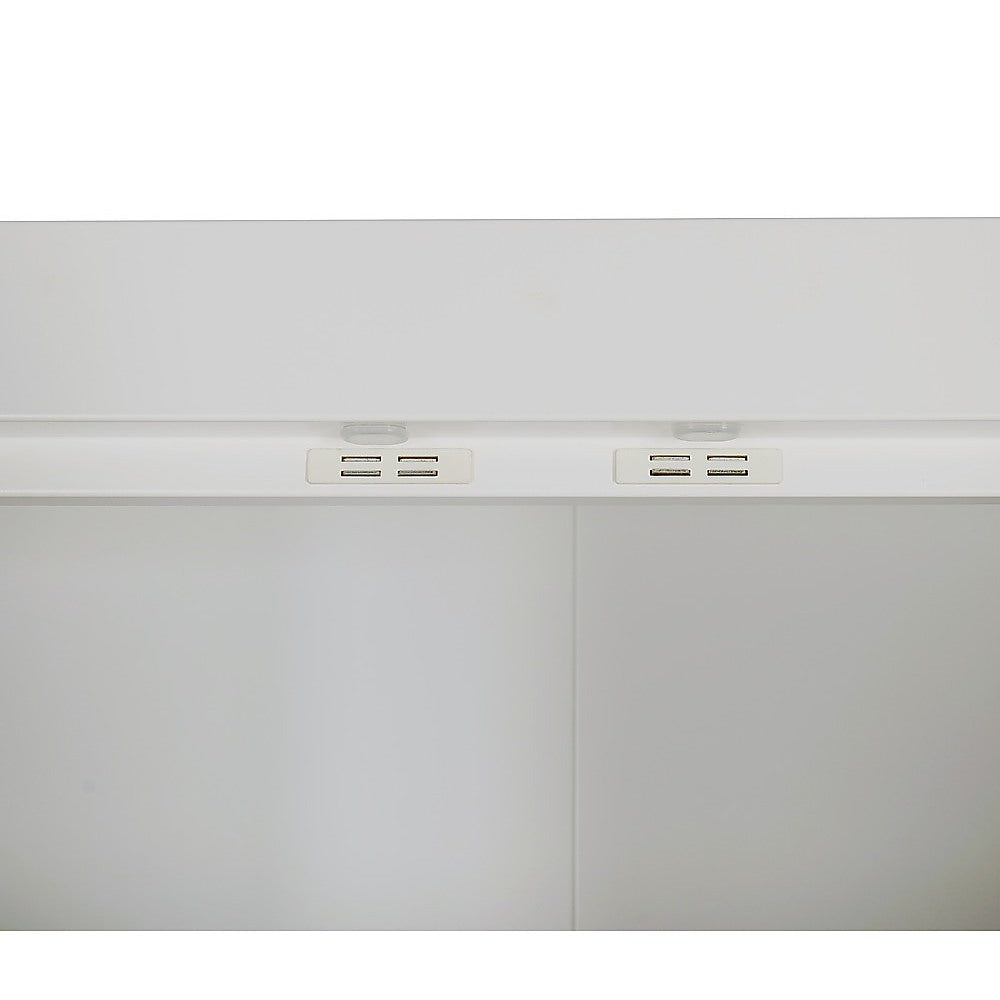 4 Door White Wardrobe Cabinet – Hanging Rail, Shelves & Black Handles