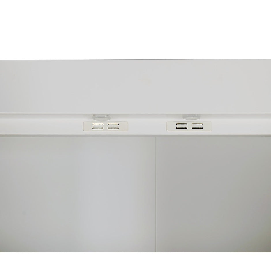 4 Door White Wardrobe Cabinet – Hanging Rail, Shelves & Black Handles