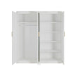 4 Door White Wardrobe Cabinet – Hanging Rail, Shelves & Gold Handles