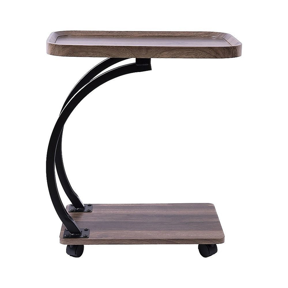 C-Shaped Corner End Table with Wheels Sofa Side