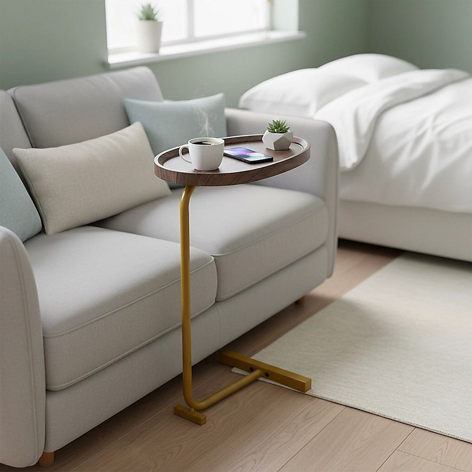 Modern Oval Side Table Gold Base Sofa End Table