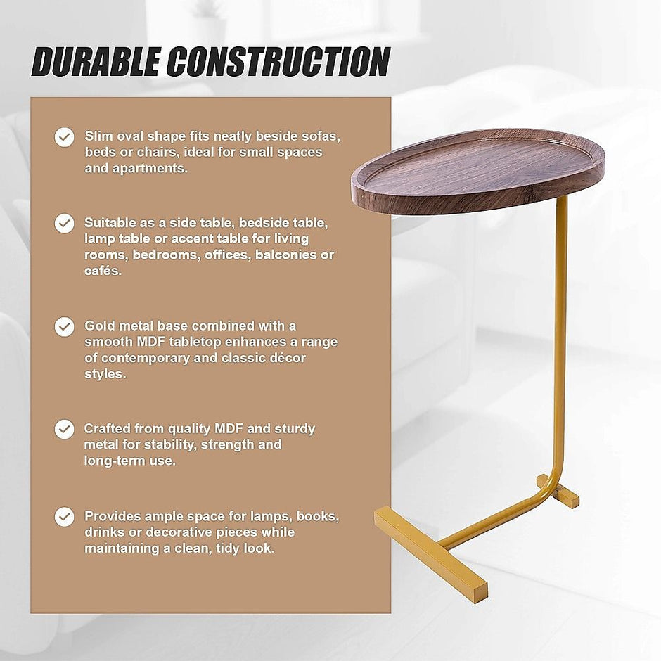 Modern Oval Side Table Gold Base Sofa End Table