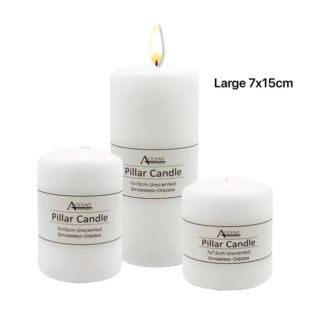 bulk 24 Unscented White Pillar Candle 7x15cm