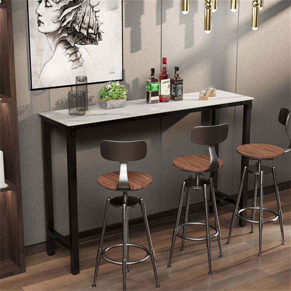 Xxl Marble Kitchen Bar Table Counter Breakfast Dining Table W/ Thicken Metal Leg