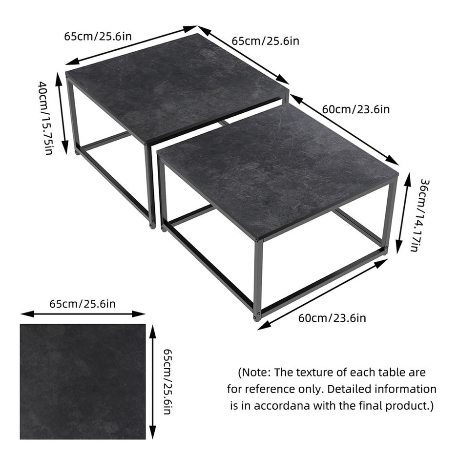 Marble Nesting Coffee Table Set Sintered Stone Side End Tables with Solid Metal Frame