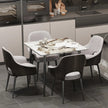 Glossy White Sintered Stone Dining Table With Black Metal Base Frame