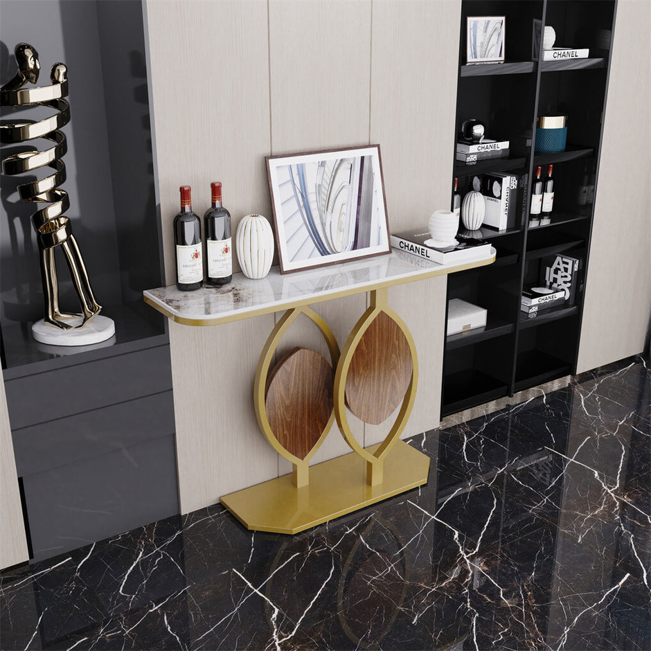 Noble and Elegant Sintered Stone Console Table Hallway Table with Strong Metal Frame