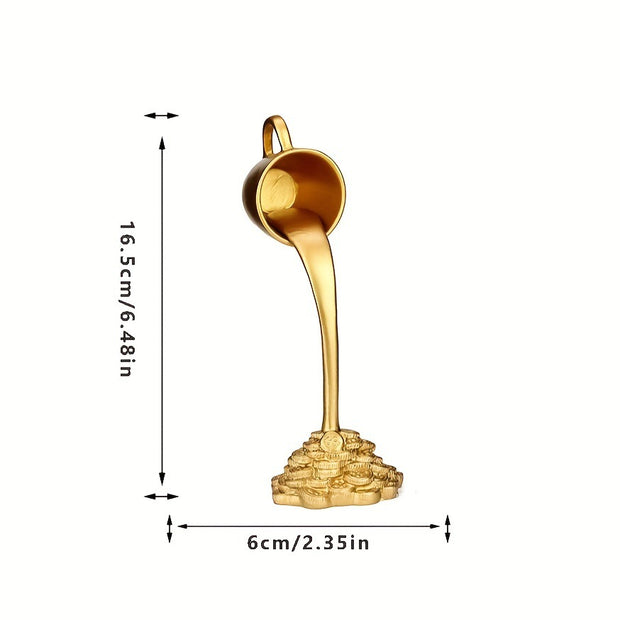 2 Pcs Glod Cup With Golden Spill" And Base Magic Pouring Coffee Cup Sculpture - Unique Resin Tabletop Art Accent"
