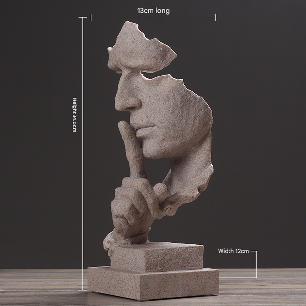 Sandstone color Modern 'Silence is Golden' Abstract Sculpture - Nordic Resin Art Statue for Office & Living Room Decor