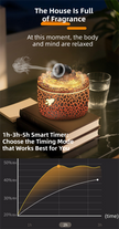 167 Black Simulation Volcano Diffuser & Humidifier - Smart Timer Ultrasonic Mister with Volcano Lava Crack Shell and Colorful Light