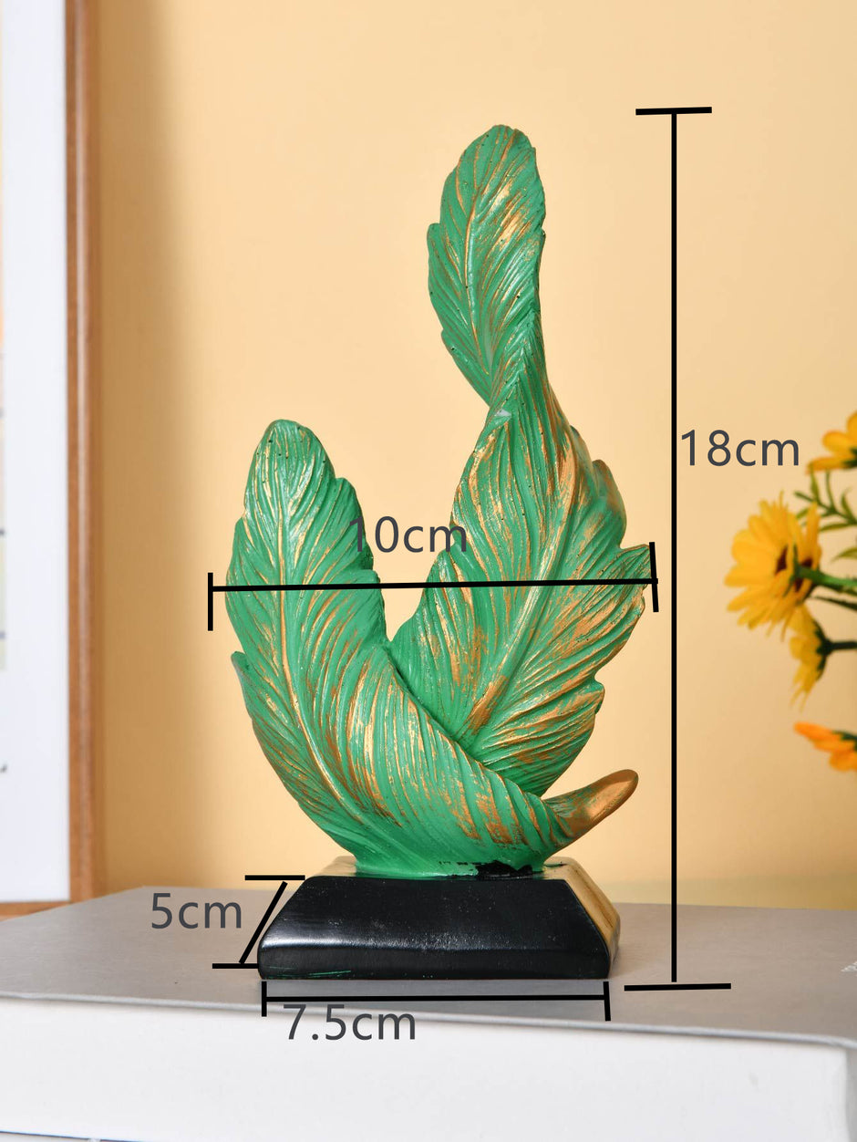 Green Luxury Artistic Resin Dual Feather Sculpture - Elegant Minimalist Home Decor for Entryway Living Room & Gallery Styling