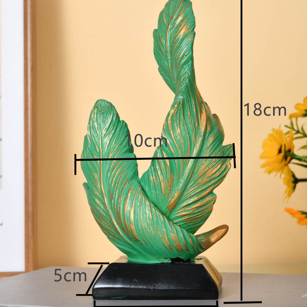Green Luxury Artistic Resin Dual Feather Sculpture - Elegant Minimalist Home Decor for Entryway Living Room & Gallery Styling