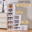 Transparent Brown 6-Layer Foldable Shoe Storage Tower with Transparent Display Panel & Back Ventilation - One-Pull Instant Setup Stackable Box (25.5x34.5x105CM)