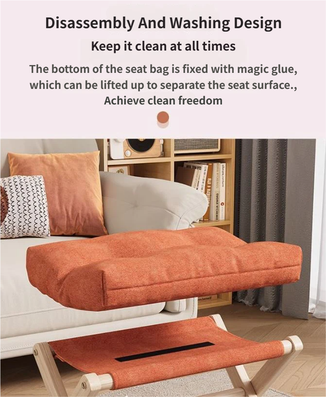 Brown Foldable Ottoman & Padded Footstool with Velcro Stability & Spare Cusion - Cotton Linen Portable Office Leg Rest & Entryway Shoe Stool