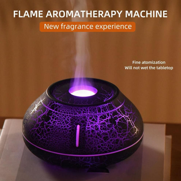 Black 7-Color Flame Ultrasonic Nano Mist Humidifier & Diffuser - Type-C Powered Realistic Fire Effect Mood Lamp for Home & Office