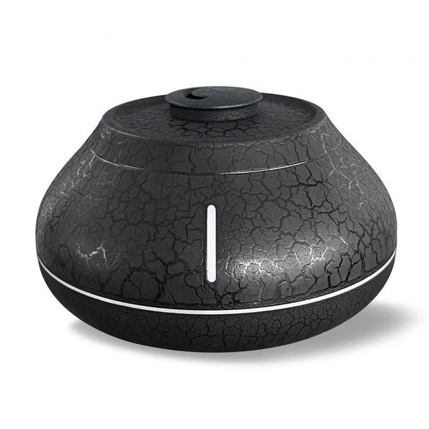 Crackled Black 7-Color Flame Ultrasonic Nano Mist Humidifier & Diffuser - Type-C Powered Realistic Fire Effect Mood Lamp for Home & Office
