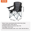 VEVOR Camping Folding Chair for Adults, Portable Heavy Duty Outdoor Quad Lumbar Back Padded Arm Chairs with Side Pockets, Cup Holder and Cooler Bag for Beach, Lawn, Picnic, Fishing, Backpacking, Black
