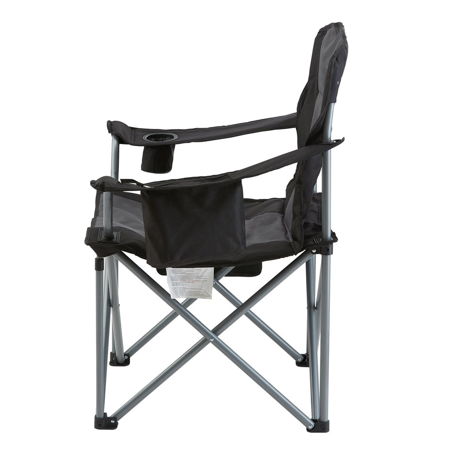 VEVOR Camping Folding Chair for Adults, Portable Heavy Duty Outdoor Quad Lumbar Back Padded Arm Chairs with Side Pockets, Cup Holder and Cooler Bag for Beach, Lawn, Picnic, Fishing, Backpacking, Black
