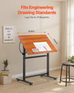 VEVOR Drafting Table Adjustable 0°–90° Tilt Wooden Drawing Desk with H-Frame